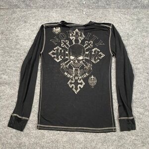 Nobility Motors Mens XL Black Thermal Henley Skull Graphic Contrast Stitch Shirt